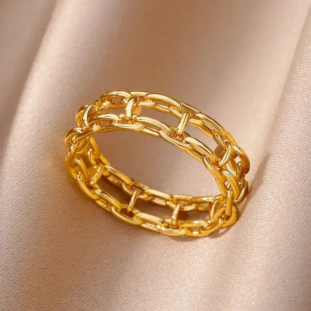 Gold Stainless Steel Twisted Snake Ring - Vintage Aesthetic Wedding Jewelry