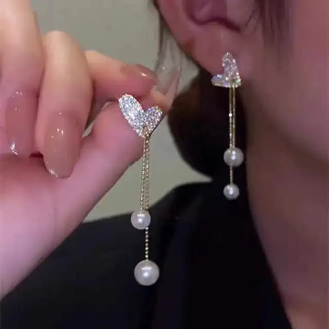Elegant White Zircon Flower Pendant Earrings for Women