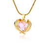 Pink CZ Heart Wings Necklace - Stainless Steel